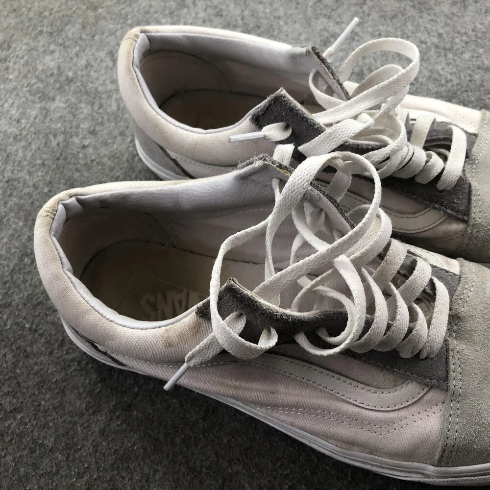 Vans Old Skool Shoes Mens Size 10 White Gray Canvas Skate Sneakers Low Top